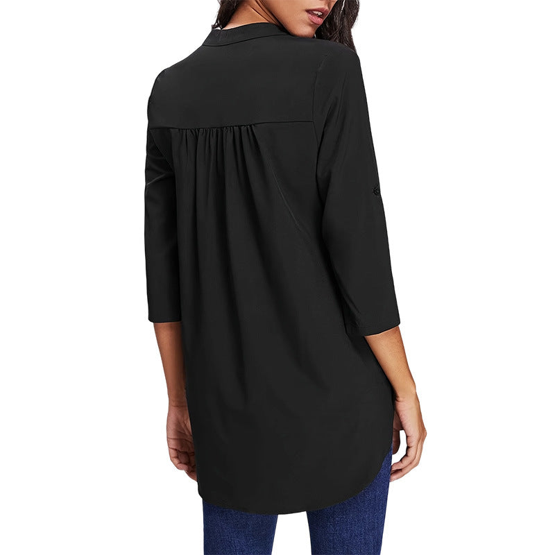 women long sleeve blouse Roll Tab Sleeve