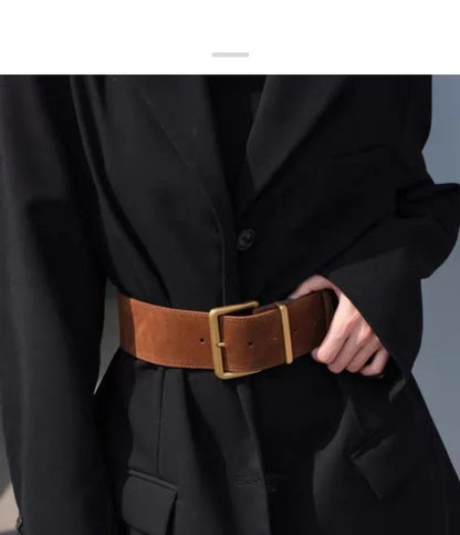 Women suede leather wide belt for coats