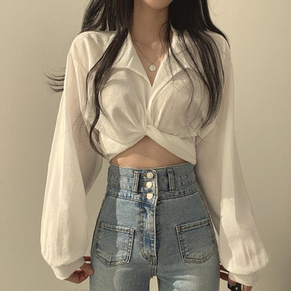 Women Cropped Shirt Waist Fitted