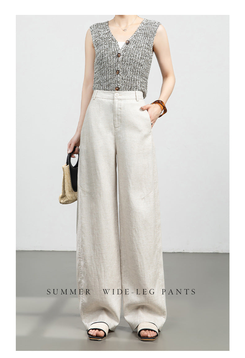 High waist wide leg linen pants for women