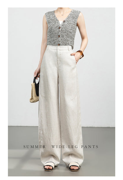 High waist wide leg linen pants for women