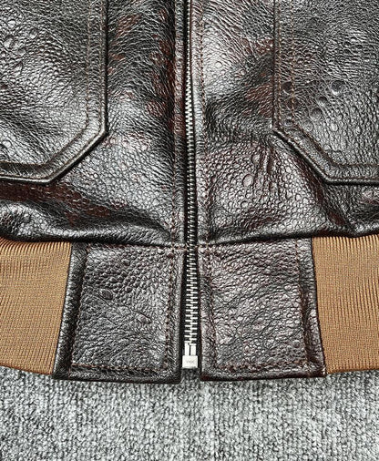 Men’s Heat-Stamped Cowhide Leather Aviator Jacket
