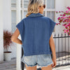 women sleeveless denim cropped shirt vest