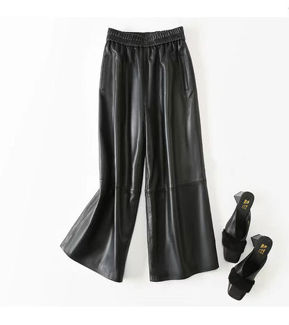 Women’s Leather Trousers High-Waisted Black Wide-Leg Pants