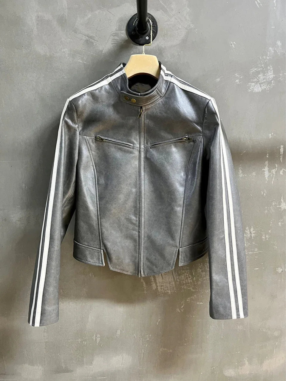 Retro striped women motorcycle jacket