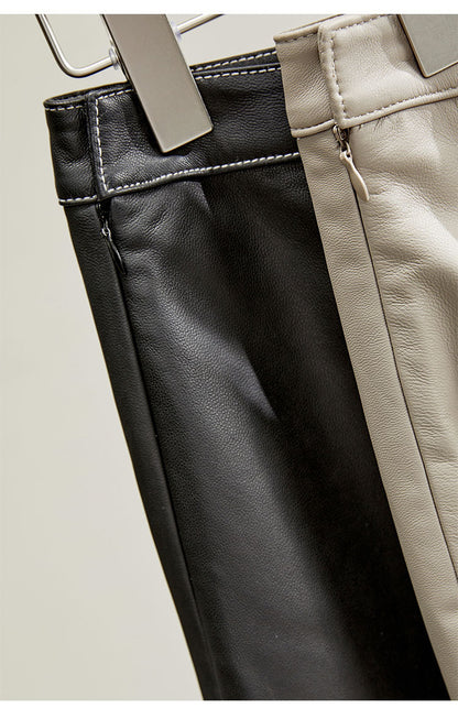 High Rise Leather Elephant Style Pants Straight Leg Midi Culotte
