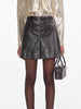 Women’s Black Leather Mini Skirt High Waist A-Line with Belt