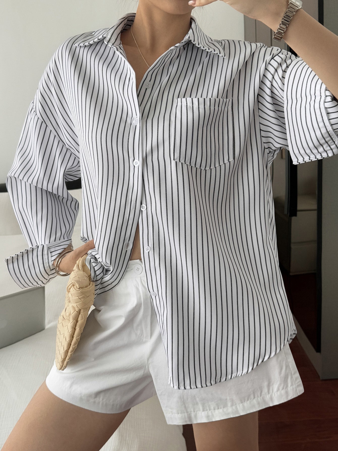 Women Drop Shoulder Button Down Shirt