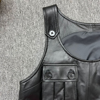 Women Leather Mini Dress A-Line Pocket Dress