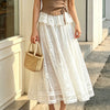 White lace maxi skirt with sheer mesh detail