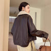 Women shearling collar leather flight jacket