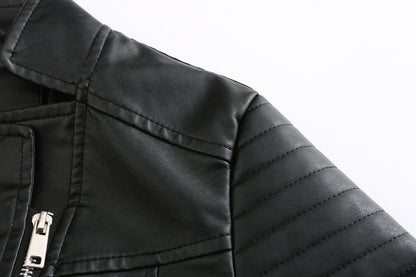 Women’s Faux Leather Motorcycle Jacket with Belt