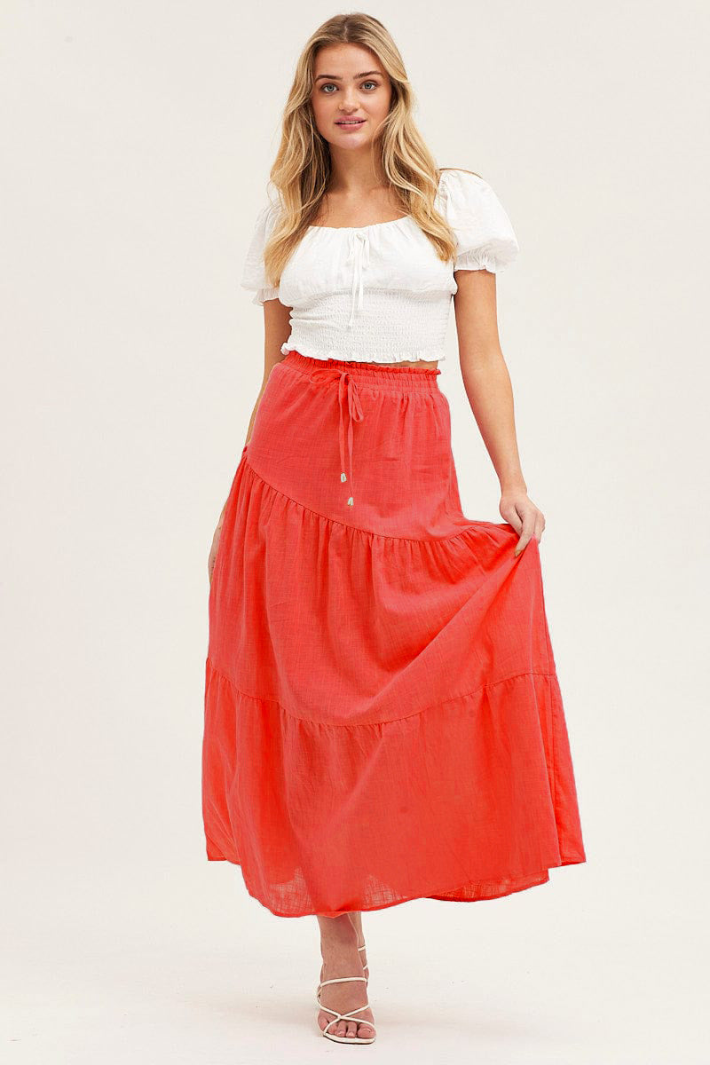 long pleated skirt Ruffle Hem Knot