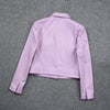 Women Cropped Pink Leather Jacket With Metal Lock