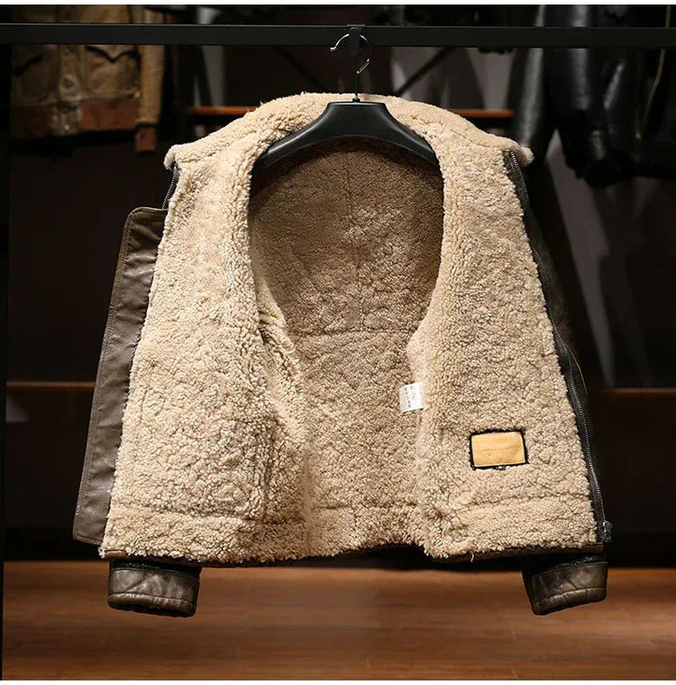 B3 Sheepskin Men’s Flight Jacket Real Fur Leather