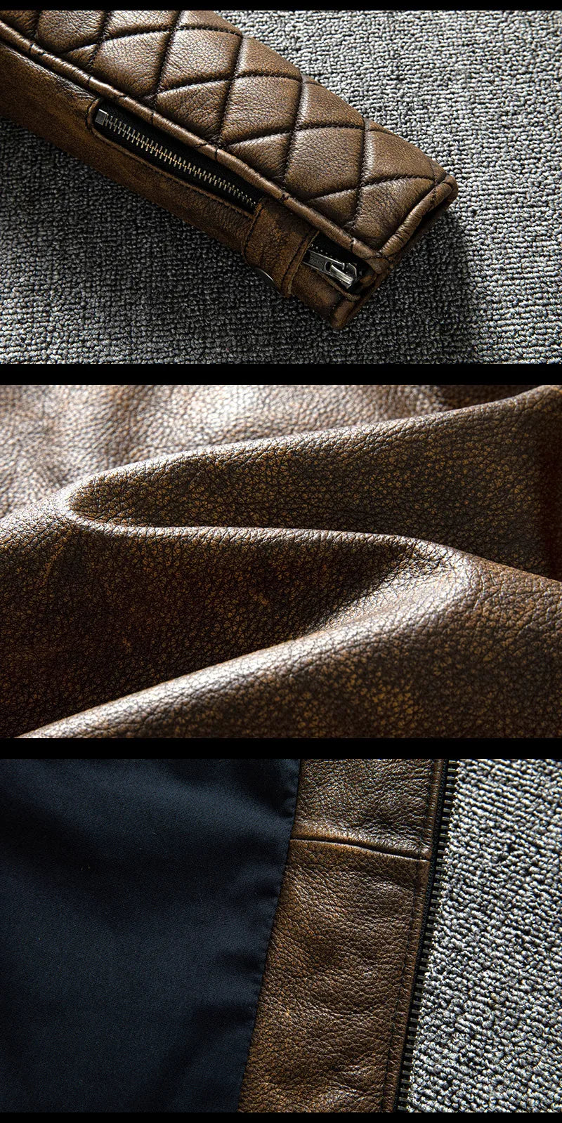 Men’s Vintage Distressed Biker Leather Jacket Slim Fit