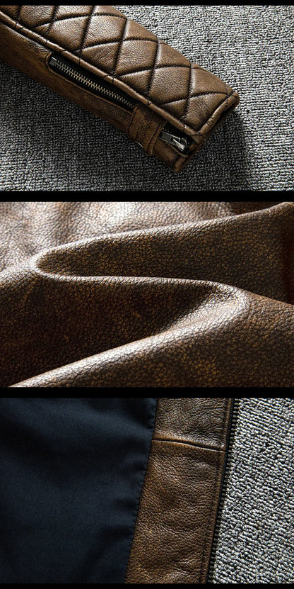 Men’s Vintage Distressed Biker Leather Jacket Slim Fit