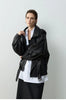 Women Loose Fit Leather Jacket Oversized Bomber Moto Black 36