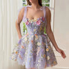 Women's mini sundresses with 3d floral embroidery