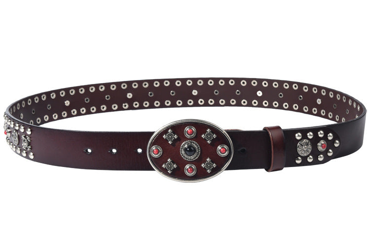 Black Leather Biker Belt with Rivets for Men and Women