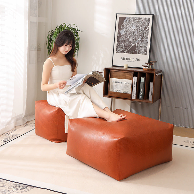 Faux Leather Pouf Ottoman Cover for Relaxed Floor Seating