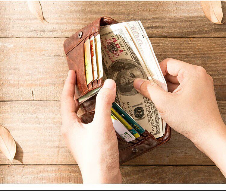 Men’s Genuine Leather Short Wallet with Coin Pocket