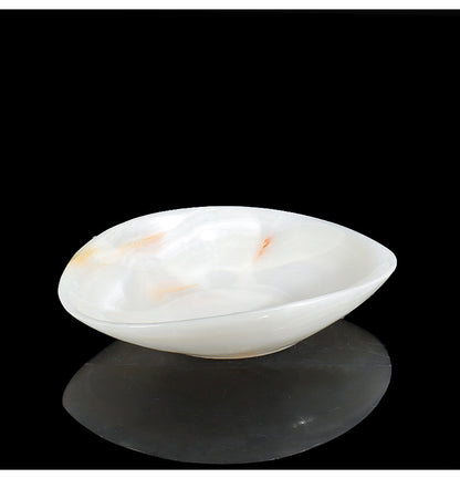 Light Luxury Marble Fruit Plate Natural White Jade Decorative Bowl
