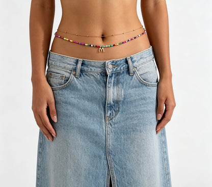 Waist Chain with Multicolor Seed Beads and Initial Pendant