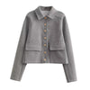 Women’s Wool Blend Cropped Jacket with Gold Metal Buttons