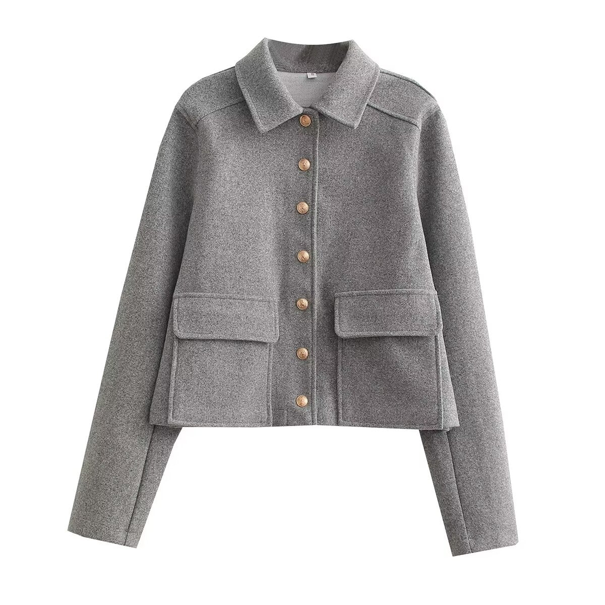 Women’s Wool Blend Cropped Jacket with Gold Metal Buttons