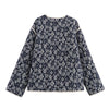 Women Floral Quilted Cotton Jacket Navy White