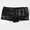 Black Faux Leather Shorts for Women with Buckle Low Waist