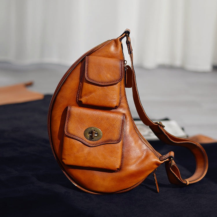 Genuine Leather Chest Bag for Men Sling Purse
