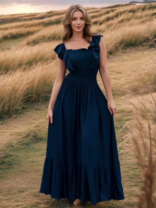 Blue Ruffle Maxi Dress Prairie Summer Dress