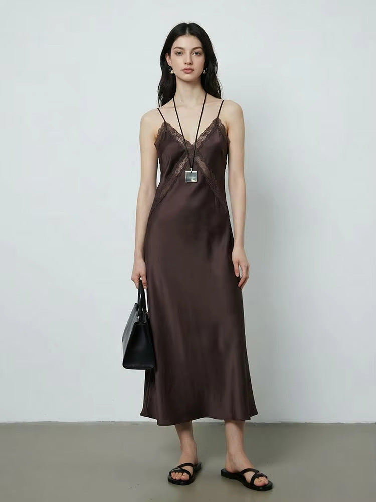 Women’s lace satin midi suspender beach dress