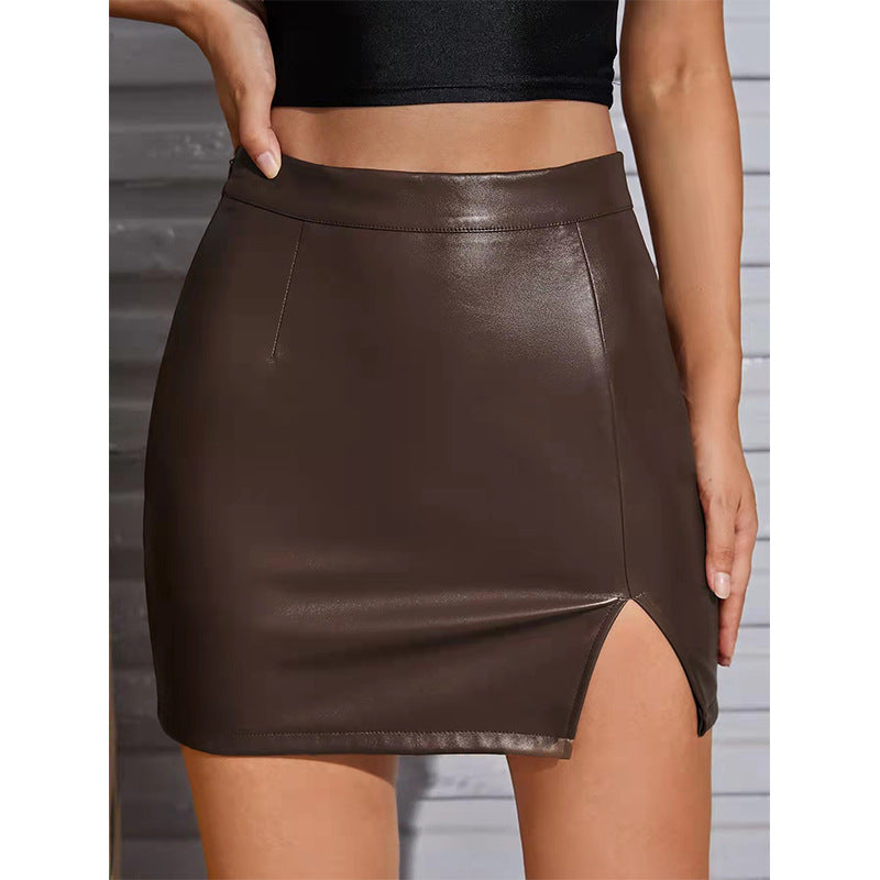 Split Hem Leather Skirt