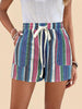 High Waisted Striped Cotton Summer Shorts with Drawstring