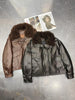 Women waxed leather aviator fur down jacket Black S