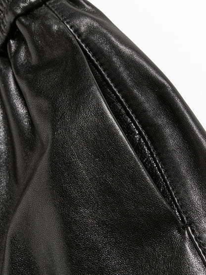 Women Black Genuine Leather Baggy Pants Loose Fit Wide Leg