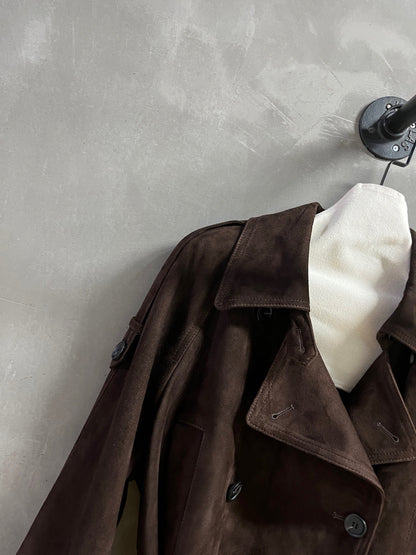 Women Suede Genuine Leather Trench Coat Jacket with Belt