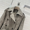 Women Cropped Suede Short Trench Jacket with Belt