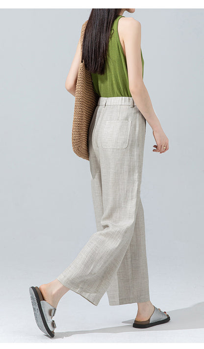 Women’s linen pants with cropped wide leg drape
