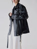 Women Oversized Genuine Leather Motorcycle Jacket Retro Washed