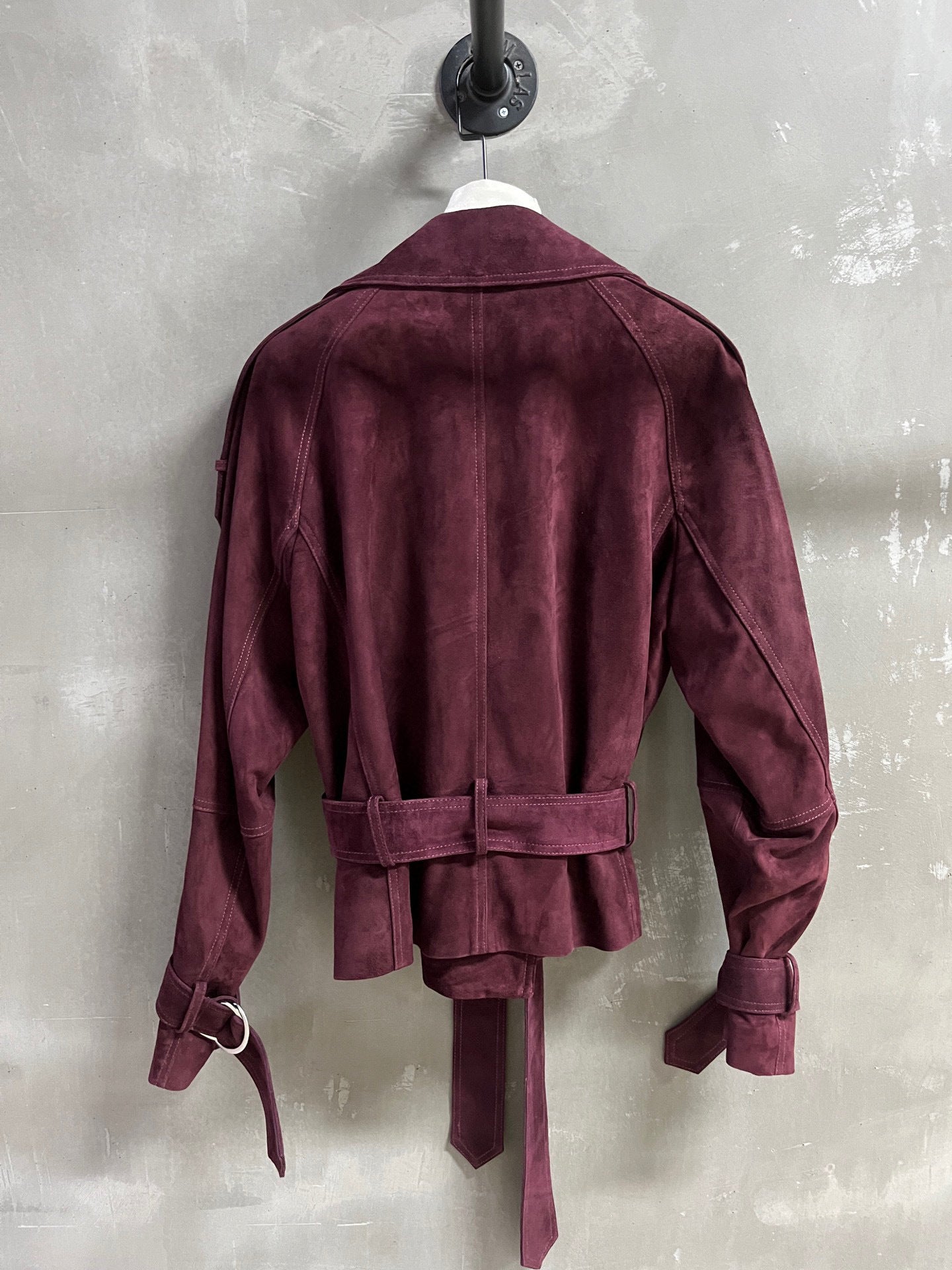 Women Suede Genuine Leather Trench Coat Jacket with Belt