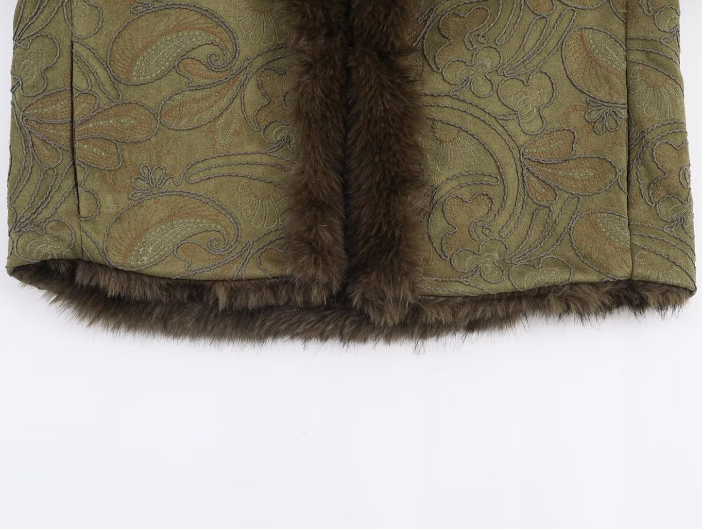 Embroidered reversible faux fur short coat