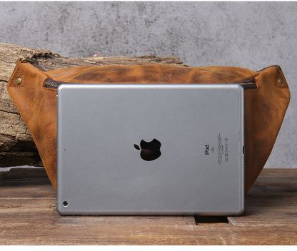 Men’s Crazy Horse Leather Chest Bag Waist Messenger