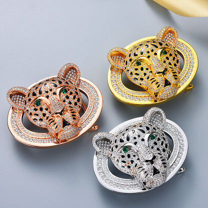 Animal Head Belt Buckle with Rhinestones and Stainless Steel Frame