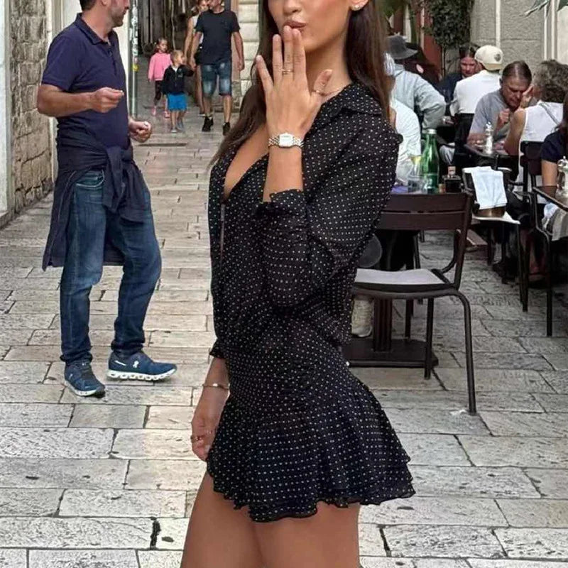 Polka dot chiffon layered mini dress