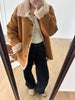 Women Reversible Shearling Wool Coat Winter Fur Jacket