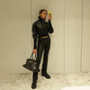 Cropped Faux Leather Bomber Jacket for Women